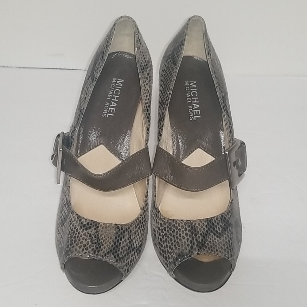 Michael Kors Snakeskin Open-Toe Block Heels - image 1